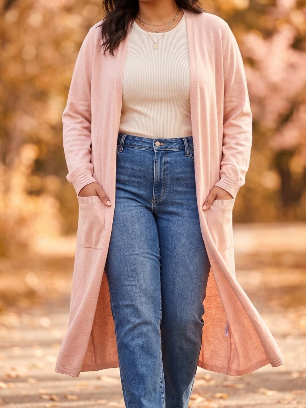 Torrid Blush Pink Long Duster Cardigan Open Front Pockets Plus Size 5X
